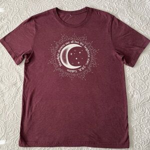 Women’s Maroon Tolkien Lord of the Rings T-shirt with Moonlight Stars Large